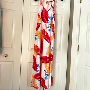 Women’s Spaghetti Strap Tropical Summer Maxi Dress with pockets, size L NWT